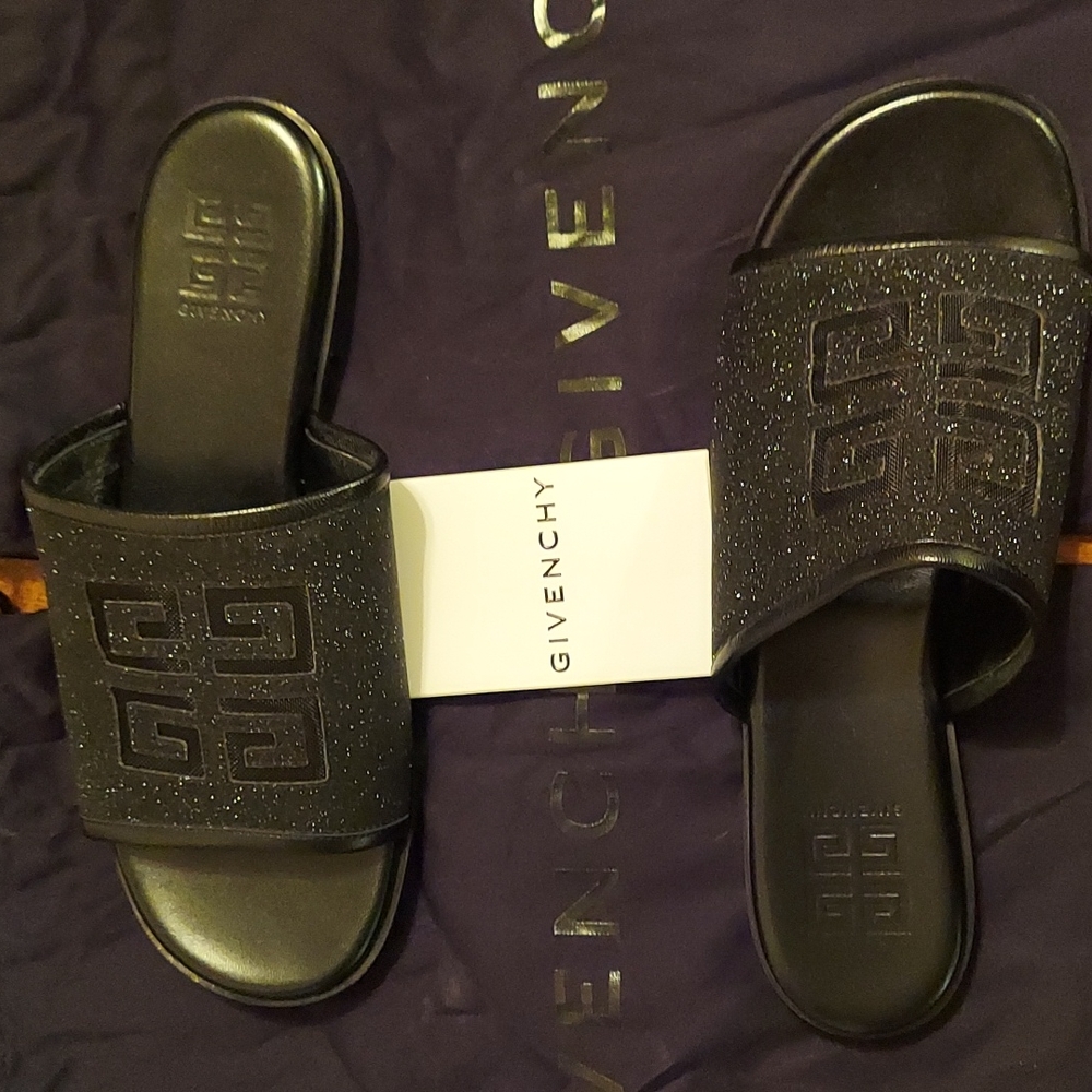Givency 4G leather and glitter mule slide